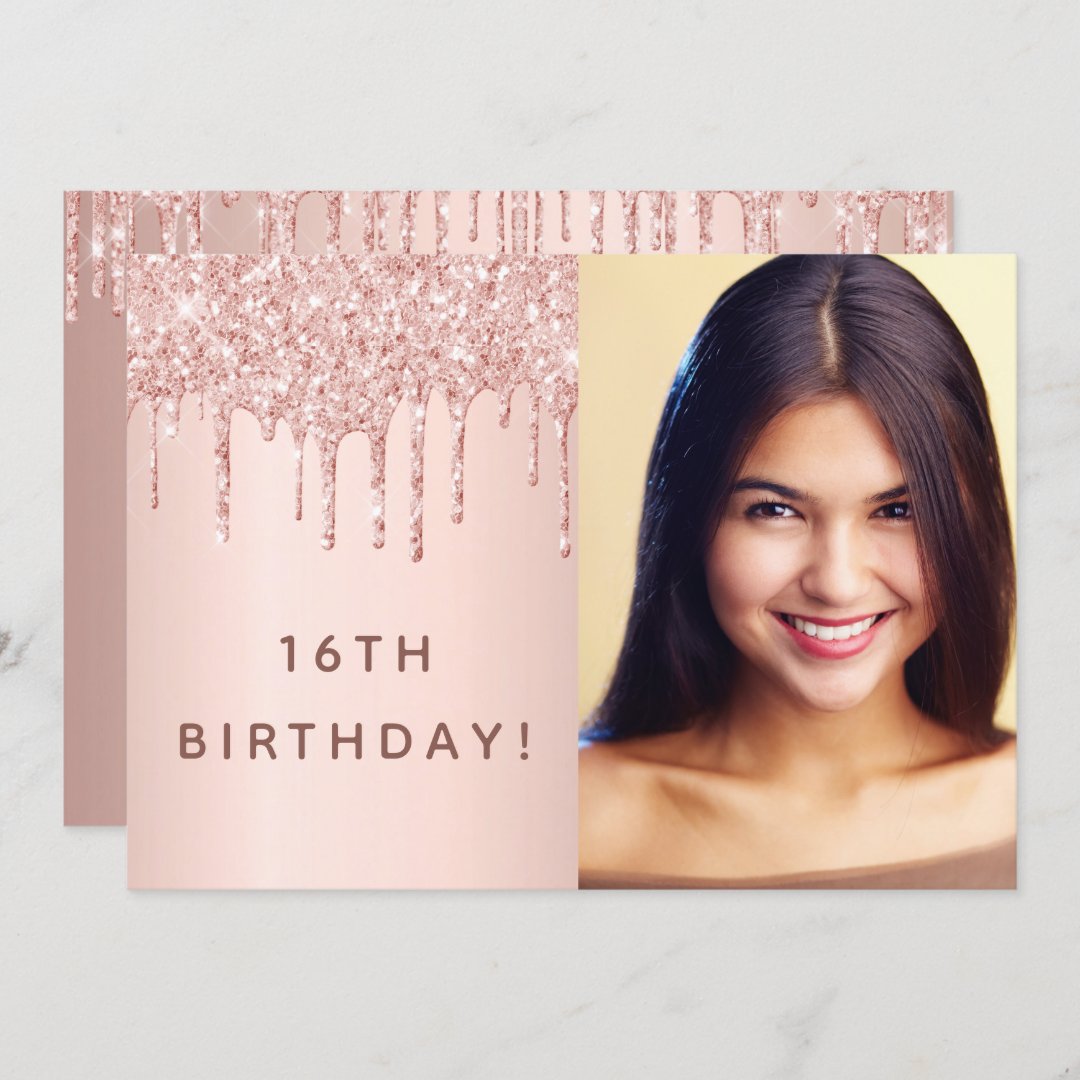 Birthday Party Rose Gold Glitter Custom Photo Glam Invitation Zazzle