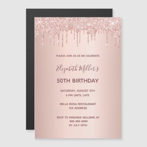 Birthday party rose gold glitter drip invitation