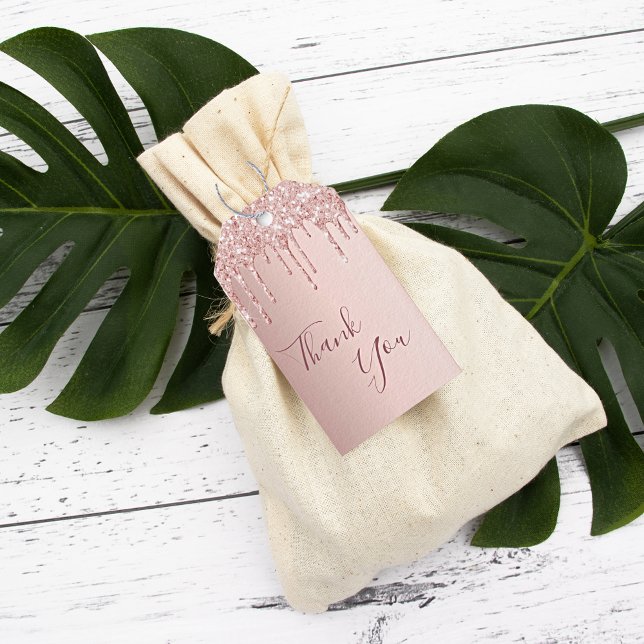 Birthday Party rose gold glitter drip thank you Gift Tags (Creator Uploaded)
