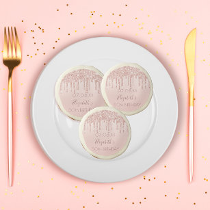 Birthday party rose gold glitter drips blush pink sugar cookie