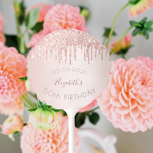 Birthday party rose gold glitter drips glam balloon (Creator Uploaded)