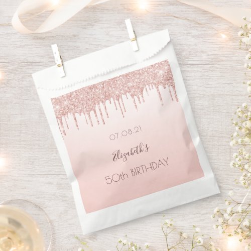 Birthday party rose gold glitter drips glam favor bag