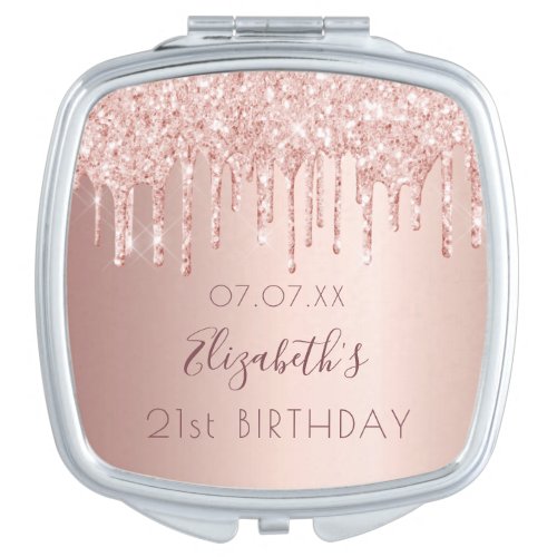 Birthday party rose gold glitter drips monogram compact mirror
