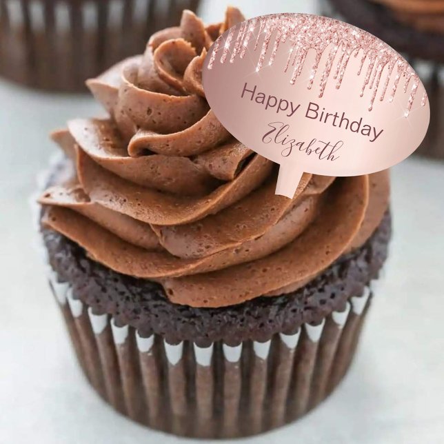 Birthday party rose gold glitter drips name cake topper (Creator Uploaded)