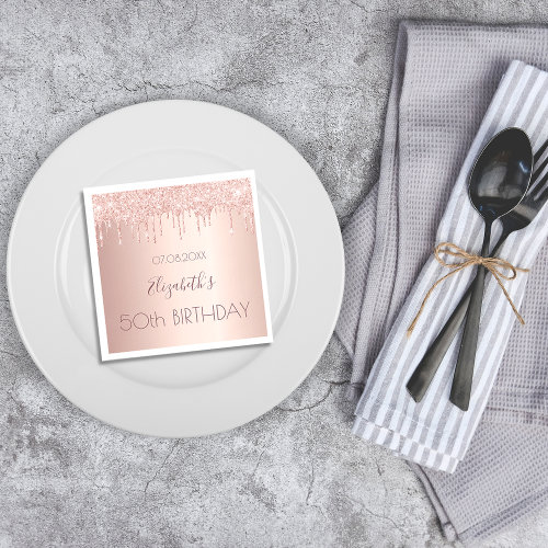 Birthday party rose gold glitter drips pink