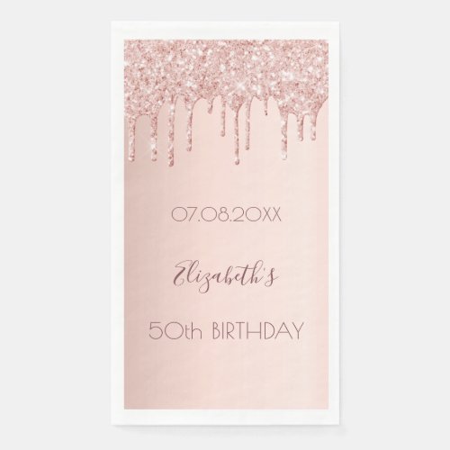 Birthday party rose gold glitter drips pink paper guest towels