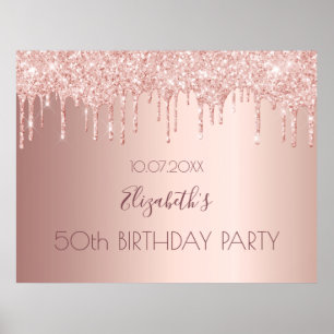 Birthday party rose gold glitter drips poster