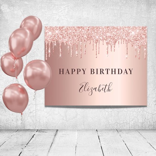 Birthday party rose gold glitter drips poster