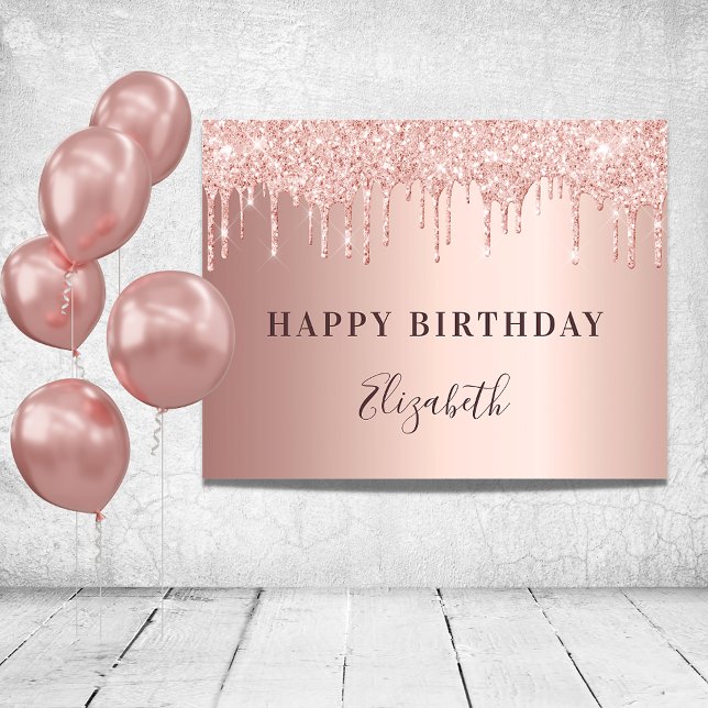 Birthday party rose gold glitter drips poster (Creator Uploaded)