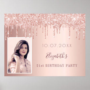 Birthday party rose gold glitter drips welcome poster