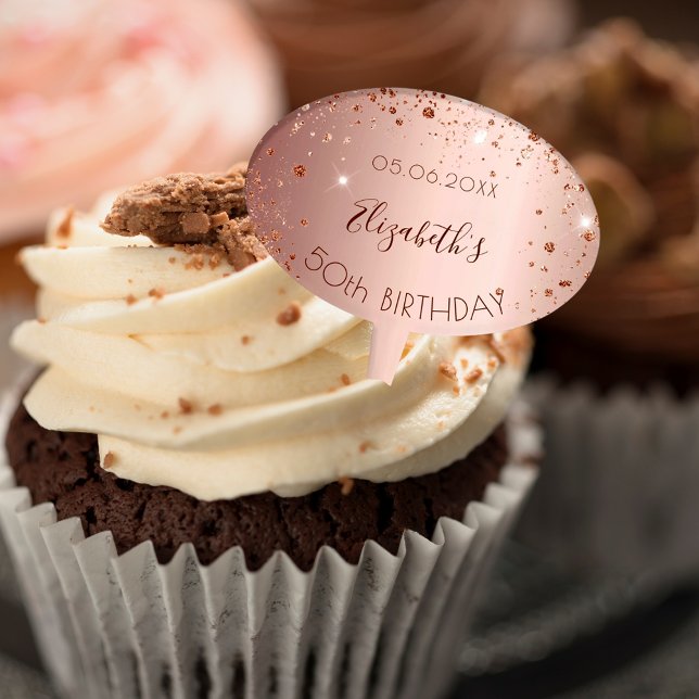 Birthday party rose gold glitter dust monogram cake topper (Creator Uploaded)