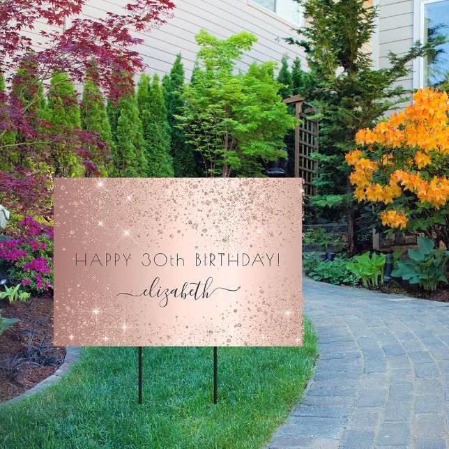 Birthday party rose gold glitter dust name glam sign (Creator Uploaded)