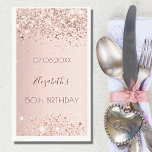 Birthday party rose gold glitter dust paper guest towels<br><div class="desc">For a girly and glamorous 50th (or any age) birthday party.  A faux rose gold metallic looking background with faux glitter dust. Personalize and add a date,  name and age 50. The text: The name is written in dark rose gold with a modern hand lettered style script.</div>