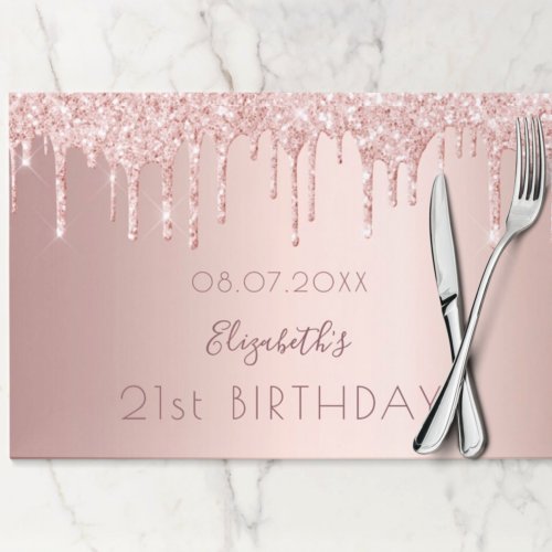 Birthday party rose gold glitter paper placemat