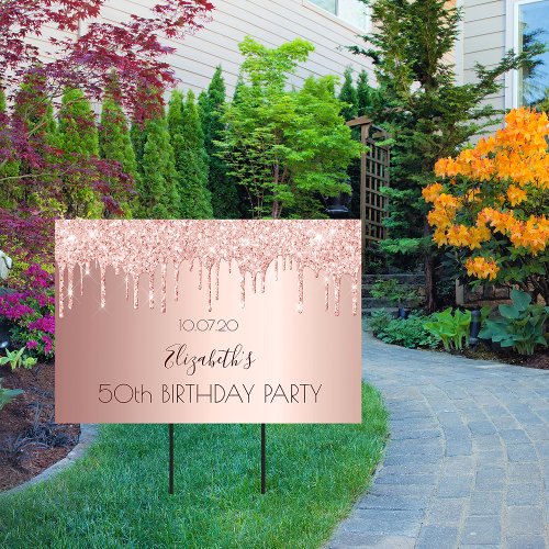 Birthday party rose gold glitter pink drive_by sign