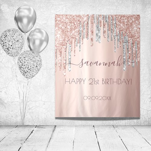 Birthday party rose gold glitter pink silver tapestry