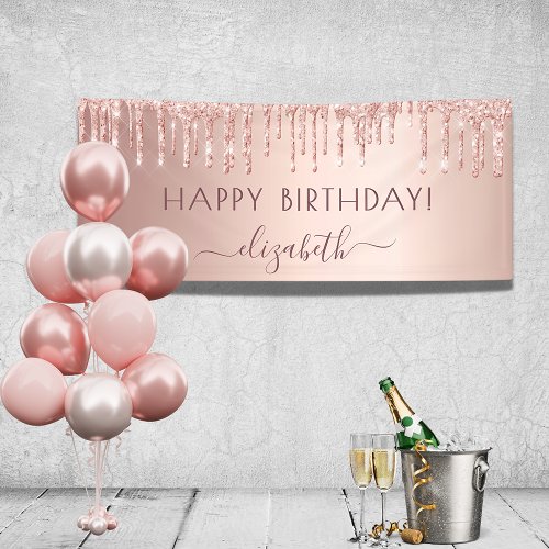 Birthday party rose gold glitter pink sparkle banner