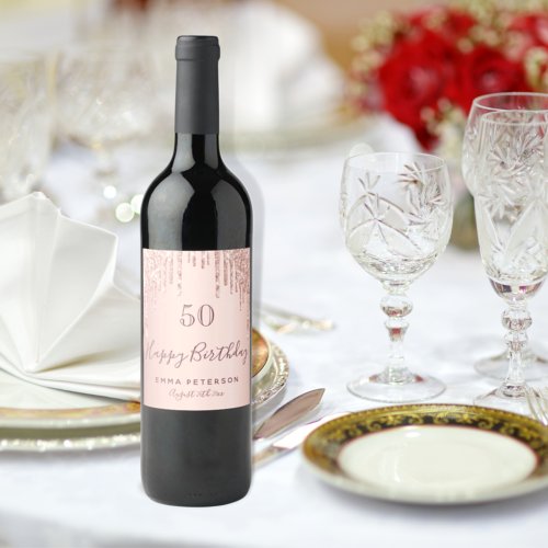 Birthday party rose gold glitter pink sparkle wine label