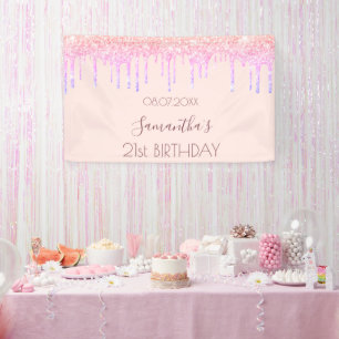 Birthday party rose gold glitter rainbow pink banner