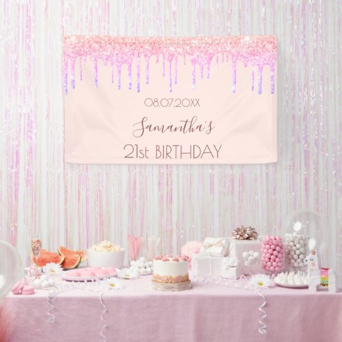 Birthday party rose gold glitter rainbow pink banner