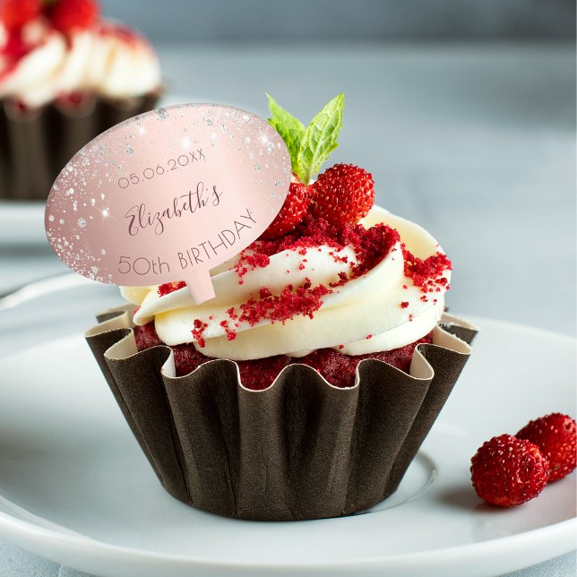 Birthday party rose gold glitter silver monogram cake topper (Creator Uploaded)