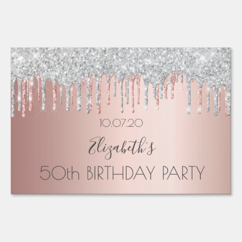 Birthday party rose gold glitter silver pink glam sign