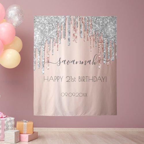 Birthday party rose gold glitter silver pink