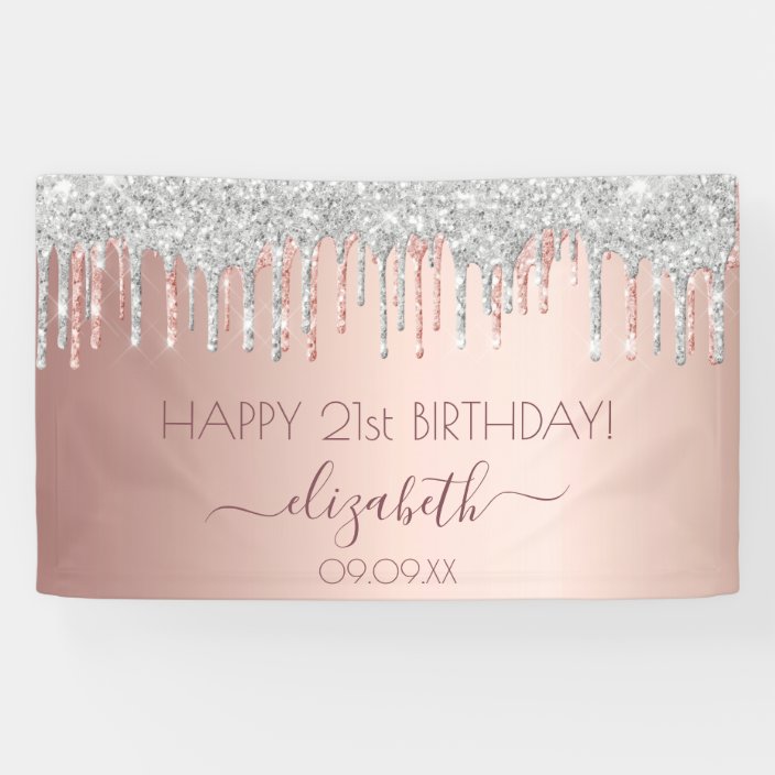 Birthday Party Rose Gold Glitter Silver Sparkle Banner Zazzle Com