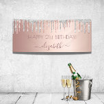 Birthday party rose gold glitter silver sparkle banner<br><div class="desc">A banner for a girly and glamorous 21st (or any age) birthday party. A faux rose gold, pink metallic looking background with an elegant rose gold and faux silver glitter drips, paint dripping look. The text: Personalize and add a name written in dark rose gold with a large modern hand...</div>