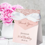 Birthday Party rose gold glitter thank you Favor Boxes<br><div class="desc">Elegant,  classic,  glamorous and girly for a 50th (or any age) birthday party favors.  Rose gold ombre,  gradient background. With the text: 50th Birthday and Thank You written with a modern dark rose colored hand lettered style script.  Template for a name and a date.</div>