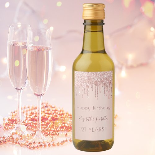Birthday party rose gold glitter two 2 persons  wine label