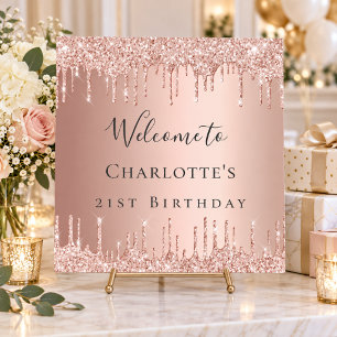 Birthday party rose gold glitter welcome foam board