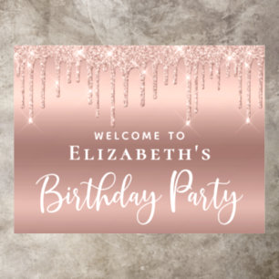 Birthday Party Rose Gold Glitter Welcome Sign Floor Decals