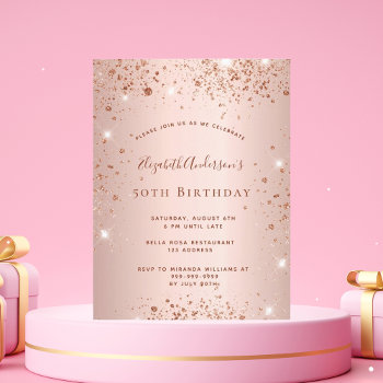 Birthday Party Rose Gold Invitation Postcard by Thunes at Zazzle