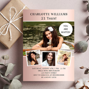 Birthday party rose gold photo collage luxury invitation