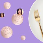 Birthday party rose gold photo drips confetti<br><div class="desc">Girly and feminine confetti for your 21st (or any age) birthday party table setting. A rose gold background decorated with drips. Personalize and add a date and name/age 21. Dark rose gold colored letters. Some confetti chips with name and date, others with the text: Happy Birthday written with a trendy...</div>