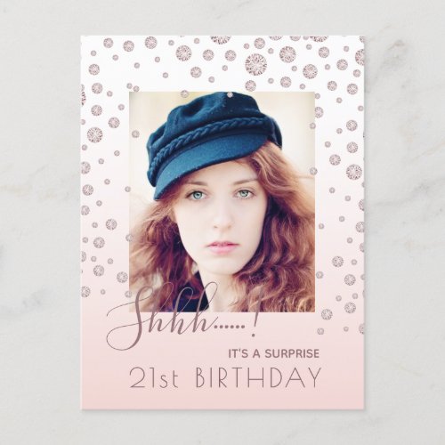 Birthday Party rose gold photo surprise invitation Postcard