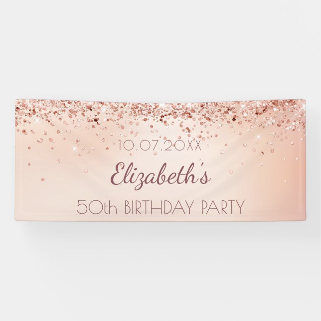 Birthday party rose gold pink banner (Horizontal)