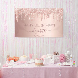 Birthday party rose gold pink drips banner