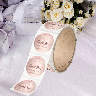 Birthday Party rose gold pink drips Thank You Classic Round Sticker