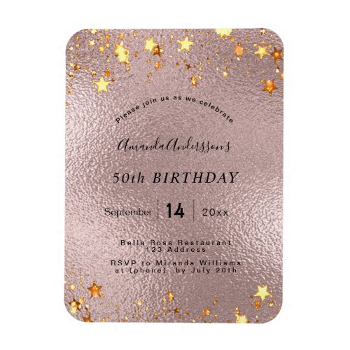 Birthday party rose gold pink foil stars modern magnet