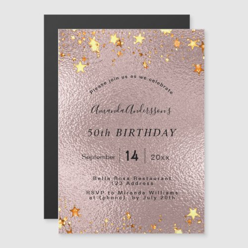 Birthday party rose gold pink foil stars modern magnetic invitation