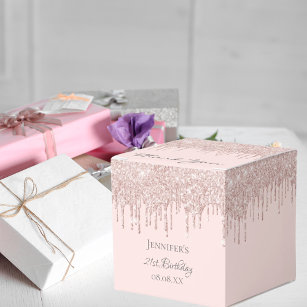 Birthday party rose gold pink glitter drips favor boxes