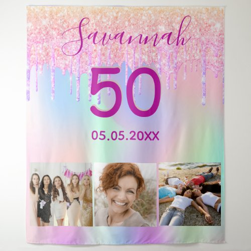 Birthday party rose gold pink glitter drips photo tapestry