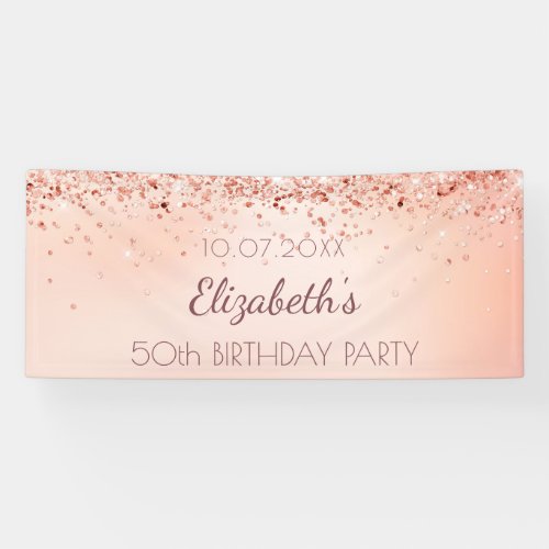 Birthday party rose gold pink glitter dust banner