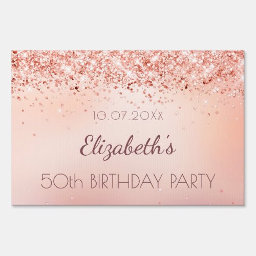 Birthday party rose gold pink glitter dust banner sign