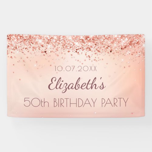 Birthday party rose gold pink glitter elegant banner