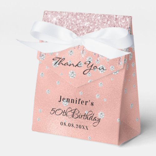 Birthday Party rose gold pink glitter thank you Favor Boxes