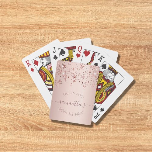 Birthday Party rose gold pink glittery stars glam Poker Cards