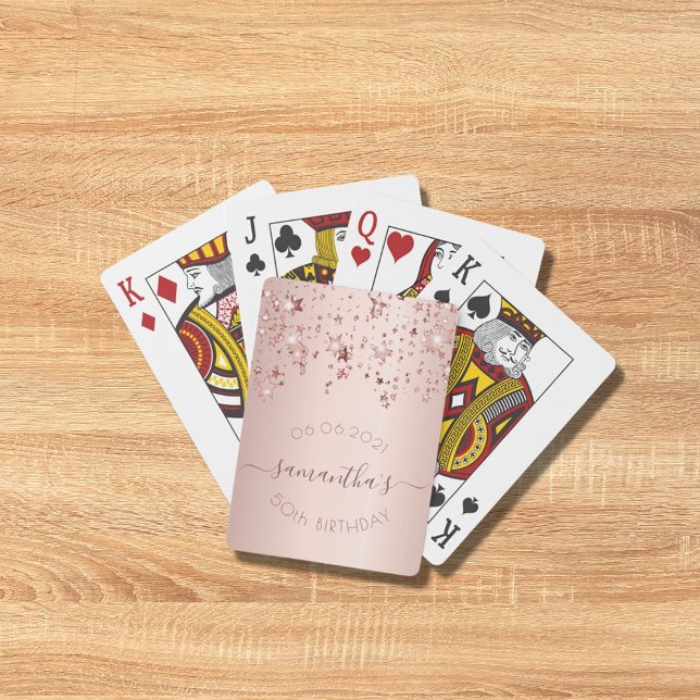 Birthday Party rose gold pink glittery stars glam Poker Cards (Creator Uploaded)